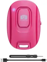 Bluetooth-Kameraauslöser für iOS & Android Smartphones – Wiederaufladbare Fernbedienung mit Selfie-Knopf für Fotos/Videos, inkl. Ladekabel & Handschlaufe-Pink