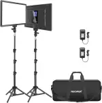 NEEWER 13" LED Videolicht Panel Set mit Stativ, Streaming Licht mit Lithium Akku 2er Pack weiches LED Videoleuchte 3200K-5600K CRI 97+ 2400lux, Studio Light für Live Gaming YouTube Kamera Fotografie