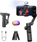 AOCHUAN 3-Achsen Gimbal Stabilisator für Smartphone mit RGB Magnetisches Fülllicht Upgraded Face Tracking Focus Wheel Faltbarer Phone Gimbal für iPhone/Androidn Stabilisator Vlog Aufnahme Smart XE Kit