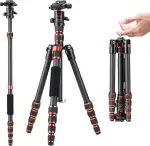 K&F CONCEPT 152cm Carbon Stativ, Leichtes Tripod, Flexibles Kamera Stativ mit 360° Kugelkopf, 1/4'' Gewinde, Tragtasche für DSLR Camera A225C0+BH-25L