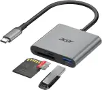 acer USB C SD Kartenleser mit Typ-A 3.0, USB-C Card Reader Aluminium Kartenlesegerät Typ C Micro SD Speicherkartenleser Adapter für iPhone 17 16 15 Serie,Galaxy S24,iPad MacBook Pro,Surface Pro usw.