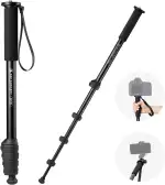 K&F CONCEPT MS16 Einbeinstativ, 63 Zoll Monopod,Stabiles Aluminium-Einbeinstativ mit 5 Sektionen,160cm Reiseeinbeinstativ für DSLR, DSLM und Kompaktkameras,Mit Handschlaufe