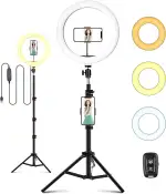 LED Ringlicht mit Stativ, 10 zoll / 25.4 CM Ringleuchte mit Stativ für handy Fernbedienung USB-betrieben 3 Lichtmodi 11 Helligkeitsstufen für Makeup, Live-Streaming, Selfie, Video-Chat, Vlog