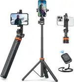 Handy Stativ, Stativ für Smartphone und Selfie Stick mit Fernbedienung, 158CM Hochrobust Strukturkomponenten und Ausziehsegment, Ausziehbar Drehbar Handyhalter, Stative für iPhone/Android