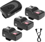 Tbest 433 MHz 16-Kanal-Funkblitzauslöser-Set mit 1 Sender und 3 Empfängern, Synchronkabel für, Geräte, Schwarz