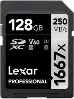 Lexar Professional 1667x SD Karte 128GB, Speicherkarte SDXC UHS-II, Bis zu 250 MB/s Lesen, Class 10, U3, V60, SD für Professionelle Fotografen, Videofilmer, Enthusiasten (LSD128CB1667)