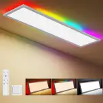 LED Panel Deckenleuchte 100x25cm, 3000-6500K + RGB Deckenleuchte Dimmbar, 30W+4W Deckenlampe Lang Flach mit Fernbedienung Nachtlicht Memory-Funktion für Wohnzimmer Schlafzimmer Büro küche