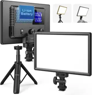 RALENO 116 LED Kamera Video Licht, 12W 600Lux Videoleuchte mit Mini-Stativ und E