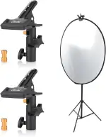 OTraki 2 Stück Reflektorklemme aus Aluminium, E-Mount Profi Klemme mit 7,5 cm Klemmweite, Klemmhalter für Lichtstativ mit 1/4''-3/8'' Adapter, Schwere Halterung für Fotostudio Hintergrund Reflektor