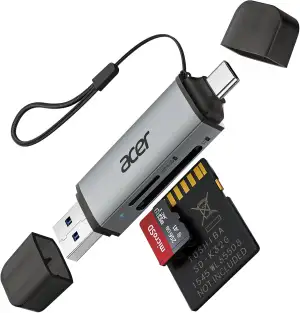 acer SD Kartenleser, Dual USB 3.0 USB C Stecker Kartenlesegerät, Aluminium OTG A