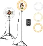 10 Zoll LED Ringlicht mit 59 Zoll Stativständer & Handyhalter, Dimmbare Tischringlicht Handystativhalter mit Ringleuchte für YouTube, Videoaufnahmen, Selfie, Live-Stream, Makeup Fotografie