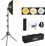 FGen Softbox Set,1x40x40cm Softbox Licht Kabellänge 300cm mit 85W 2700-6400K Einstellbarer LED Birne und 150cm Stativ,für Studio Portraits,Videoaufnahmen und Produktfotografie