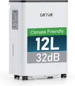 OKYUK Luftentfeuchter Elektrisch 12L mit Digitaler Luftfeuchtigkeitsanzeige, 32dB Leiser 30m², mit automatischer Abschaltung, für Wohnmobil, Badezimmer, Keller,1 J. Umtausch/10 J. Garantie (12L Weiß)
