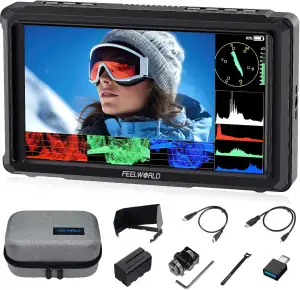 FEELWORLD FW568 PRO 6 Zoll 1200 Nit DSLR Kamera Field Monitor mit F750 Akku 4400