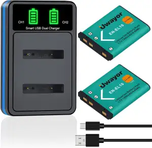 2er Pack Akku und Ladegerät für für Olympus Li-40B Li-42B Nikon EN-EL10 Fuji NP-