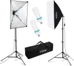 Softbox Fotostudio Set,FGen Fotolicht 2x50x70cm Beleuchtung für Fotostudios mit E27 Sockel 135W 5500K Fotolampe und 2M verstellbare Lichtstative für Studio-Porträts, Produktfotografie