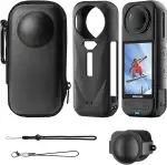 Silikonhülle & Tasche Set für Insta360 X5/X4 – PU-Leder Hartschalen-Tragetasche, Silikon-Schutzhülle, Objektivdeckel – Stoßfest, Anti-Kratzer, Zubehör für Insta360 X5/X4 Action Kamera