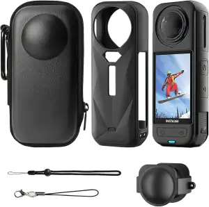 Silikonhülle & Tasche Set für Insta360 X5/X4 – PU-Leder Hartschalen-Tragetasche,