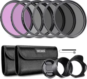 NEEWER 55 mm ND-Objektivfilter-Set: UV, CPL, FLD, ND2, ND4, ND8, Gegenlichtblend