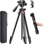 173cm Leichtes Kamerastativ, kompaktes tragbares Aluminium-Reisestativ für DSLR/SLR, kompatibel mit Canon/Nikon/Telefon (unterstützt 4 kg, wiegt 1,12 kg), Schwarz