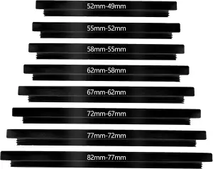8 Step-DOWN-Ringe Set, Objektiv-Filter-Adapter: 82mm 77mm 72mm 67mm 62mm 58mm 55