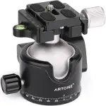 ARTCISE Niedriger Profil-Kugelkopf, 46 mm, 360°-Panorama-Metall-Stativkopf mit Arca-Schnellwechselplatte und 1/4 Zoll auf 3/8 Zoll Konvertierungs-Gewindeadapter für Stativschieber DSLR, maximale