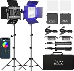 GVM LED Videoleuchte Panel mit Stativ, 2er Pack 40W 800D RGB Fotografie Studioli