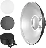 Soonpho Beauty Dish 30 cm/12 Zoll Standard Reflektor mit Schwarz Wabengitter,Silber Diffusor und Aufbewahrungstasche,Fotostudio Strobe Blitzlicht Reflektor für Bowens Mount Studioblitz