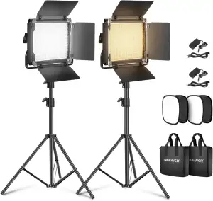 NEEWER 660 LED Videolicht Panel 2 Set mit Stativ/Faltbarer Diffusor: (2) Bi Farb