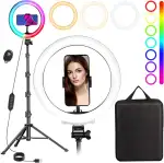 Ringlicht mit Stativ 10 Zoll RGB Ring Light Gesamthöhe 180cm Ringleuchte Selfie Ringlicht Handy f...