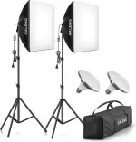 RALENO Softboxen, 2 x 50 W LED Softbox Fotostudio Set, 2 x 50 x 50 cm Fotolicht mit 5500 K Glühbirne und Stativ für Porträtfotografie, Game-Streaming, YouTube-Videofotografie