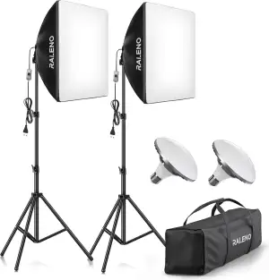 RALENO Softboxen, 2 x 50 W LED Softbox Fotostudio Set, 2 x 50 x 50 cm Fotolicht 