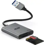 acer USB 3.0 Kartenleser mit Kabel, USB-A SD Micro SD Card Reader Aluminium Kartenlesegerät Typ A Speicherkartenleser Adapter für Computer, PC, Laptop, Kamera, SDXC, Micro SDHC, TF, RS-MMC usw.