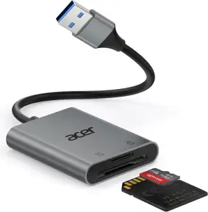acer USB 3.0 Kartenleser mit Kabel, USB-A SD Micro SD Card Reader Aluminium Kart
