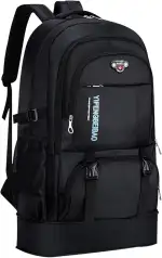 Wesoke 65L Wanderrucksack Schwarz, Erweiterbare Reise-Wander-Tagesrucksäcke, wasserdichter großer Campingrucksack für Herren Damen, faltbarer leichter Outdoor-Sportrucksack für Klettertouren