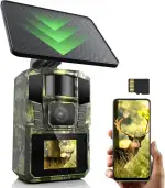 WLAN Solar Wildkamera 4K 48MP mit Handyübertragung APP, Wildtierkamera mit Nachtsicht Bewegungsmelder Eingebaute 5200mAh Lithium-Batterie,64GB SD Karte, 0.1s Auslöser Bewegungsaktiviert, IP65