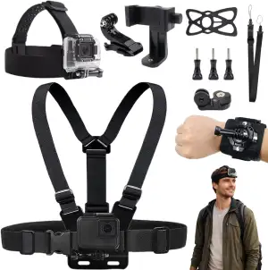 Action Kamera Zubehör Set, Action Kamera Brustgurt Halterung Kit, Brustgurt Halt