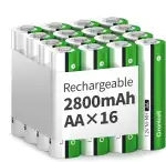 AA Wiederaufladbare Batterien 2800 mAh Hohe Kapazität 1500 Zyklen, 1.2V NiMH Niedrige Selbstentladung AA Batterie, 16er Pack