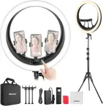 NEEWER RP19H 19" Ringlicht mit Stativständer/3 Handyhalterungen/Reinigungstuch Kompatibel mit iPhone, 2.4G Touch Control LED Ringleuchte für Videoaufnahme Studio Streaming Zoom Selfie Makeup