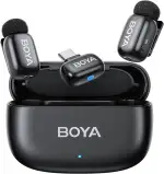 BOYA MINI Mikrofon Handy (2 Sender + 1 USB-C Empfänger + Ladeschale), 5g Ultraleicht, 48 kHz 24 Bit, Ansteckmikrofon, Kabelloses Lavalier-Mikrofon für iPhone, Android, Vlog, Rauschunterdrückung