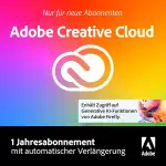 Adobe Creative Cloud Pro |Grafik Design Software|Generative KI Features|Vektor-Illustration, Layout & Bildbearbeitung|1 Jahresabonnement mit automatischer Verlängerung|PC/Mac