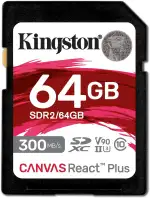 Kingston Canvas React Plus 64GB SDXC Speicherkarte UHS-II 300R/260W U3 V90 for Full HD/4K/8K - SDR2/64GB