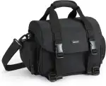 Amazon Basics Schultertasche für SLR-Kamera, Groß, Schwarz/Grau | Wasserdicht, Stoßfest, Gepolstert, Verstellbarer Gurt, Einfarbig, Zubehör