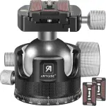 55mm Low Profile Kugelkopf, ARTCISE KB55 Heavy Duty Stativkopf aus Vollmetall mit DREI 1/4" Schnellwechselplatten für Stativ, Einbeinstativ, DSLR, Camcorder, maximale Belastung 40kg.