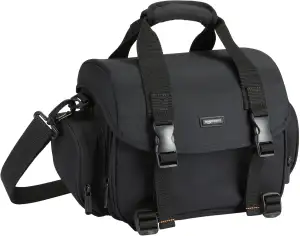 Amazon Basics Schultertasche für SLR-Kamera, Groß, Schwarz/Orange | Wasserdicht,