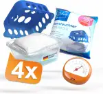 Delmara 4x Luftentfeuchter Set inkl. 1x Hygrometer – Raumentfeuchter ohne Strom mit 4x 400g Granulat – gegen Feuchtigkeit & Schimmel, wiederverwendbar
