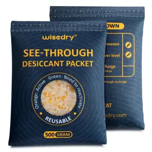 Wisedry Durchsichtige Silica-Gel-Pakete [2 x 500g], farblich gekennzeichnete Tro