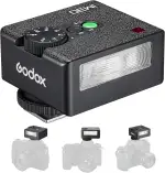 Godox iM30 Mini Kamera Blitz,GN15 mit 7-Stufen Flash Power,CCT 6500K±200K mit S1/S2 optischer Ste...