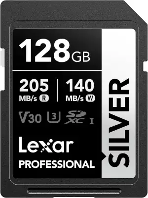 Lexar Silver SD Karte 128GB, UHS-I SDXC Card 205 MB/s Read Speed, 140 MB/s Write