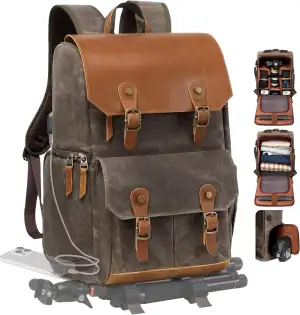 Padwa Lifestyle Kaffee Kamerarucksack - wetterfeste Kameratasche aus gewachstem 